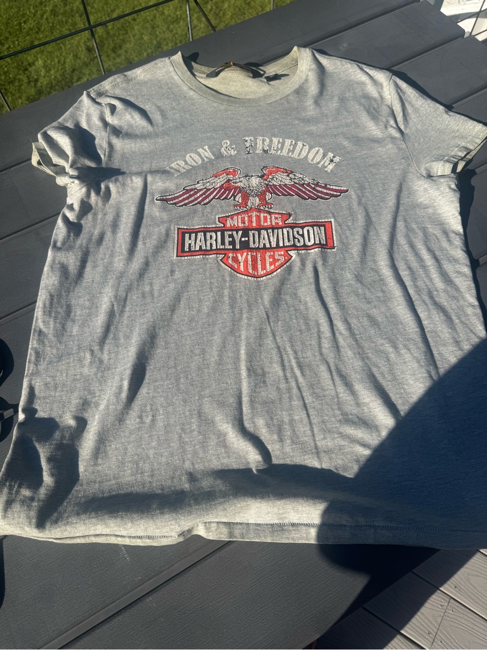 Harley-Davidson Heather Gray Tee with Red & Black Eagle Emblem